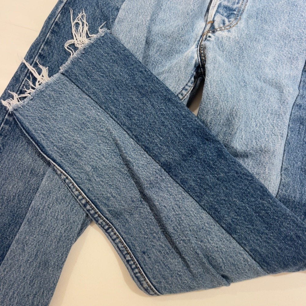 EB Denim Reconstructed Two Tone Levi's High Waisted Straight Leg Jeans 27 - Picture 7 of 15